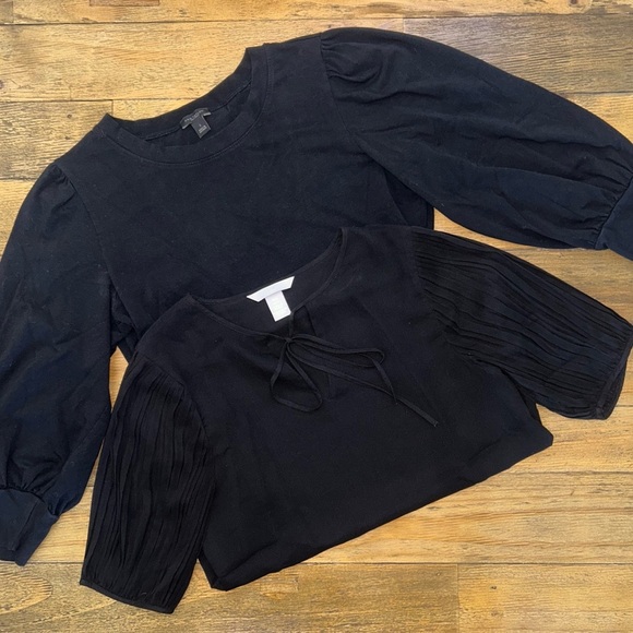 BUNDLE Of H&M Black top sheer sleeves and ANN TAYLOR quarter sleeve top - Picture 1 of 16